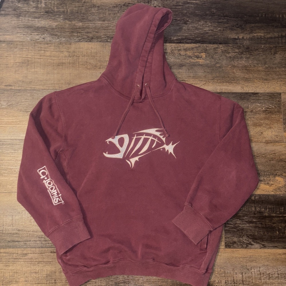 G. Loomis Hoodie Mens XL Maroon Fish Skeleton Graphic Pullover Sweatshirt